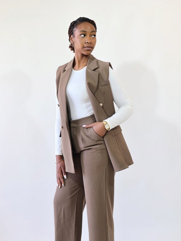 Pantalon droit taupe femme Rosa – Seylina