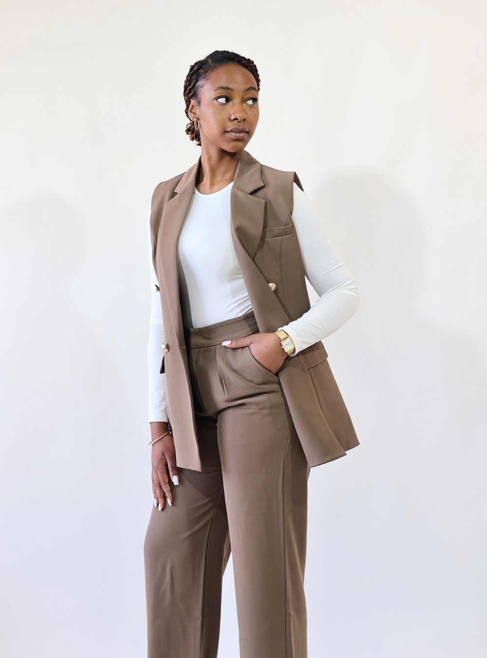 Pantalon droit taupe femme Rosa – Seylina