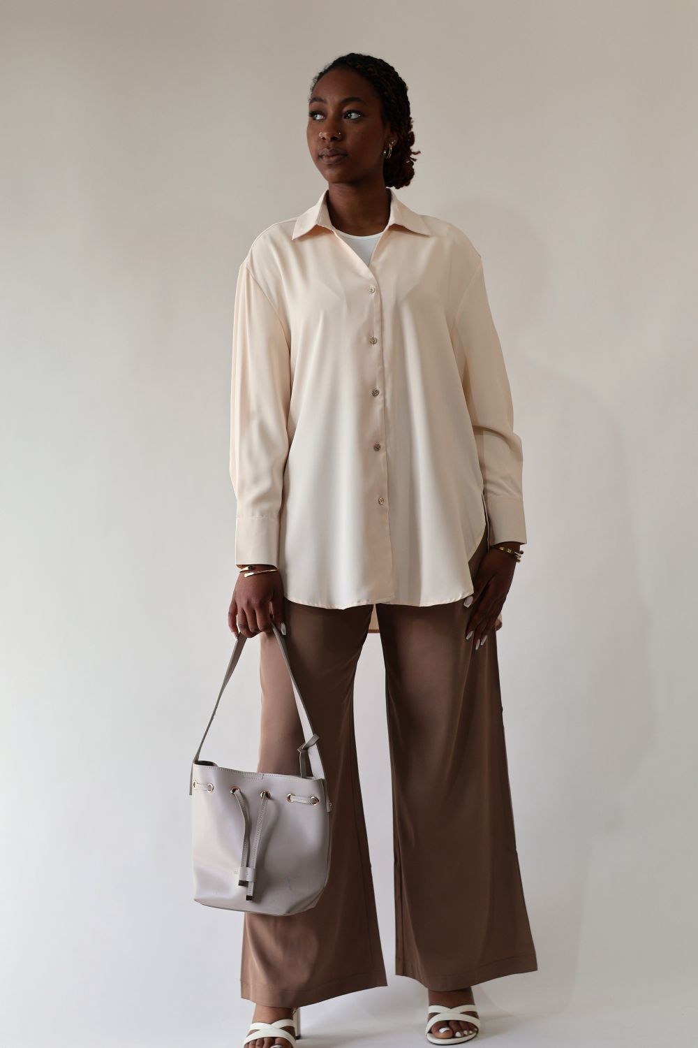 chemise femme rose poudré fluide longue Athena Seylina