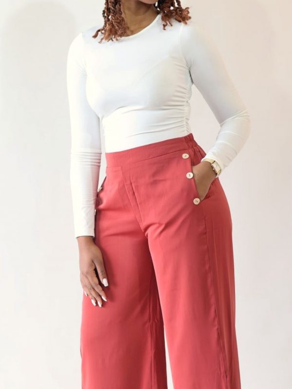 Palazzo brique fluide femme modèle GINA avec boutons dorés