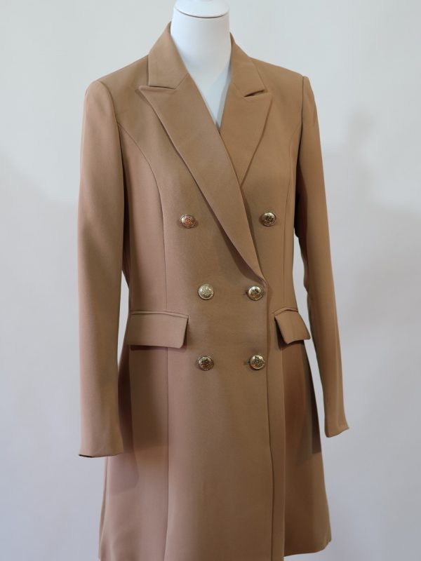 Blazer Emmy Beige Seylina – blazer long femme, boutons dorés à motifs